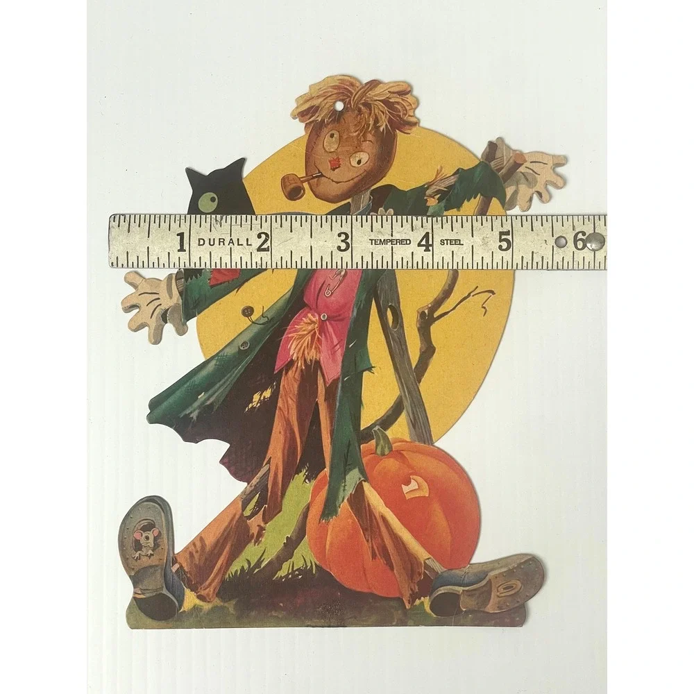 Vintage Halloween Die Cut – Scarecrow, Owl, and Pumpkin Decoration